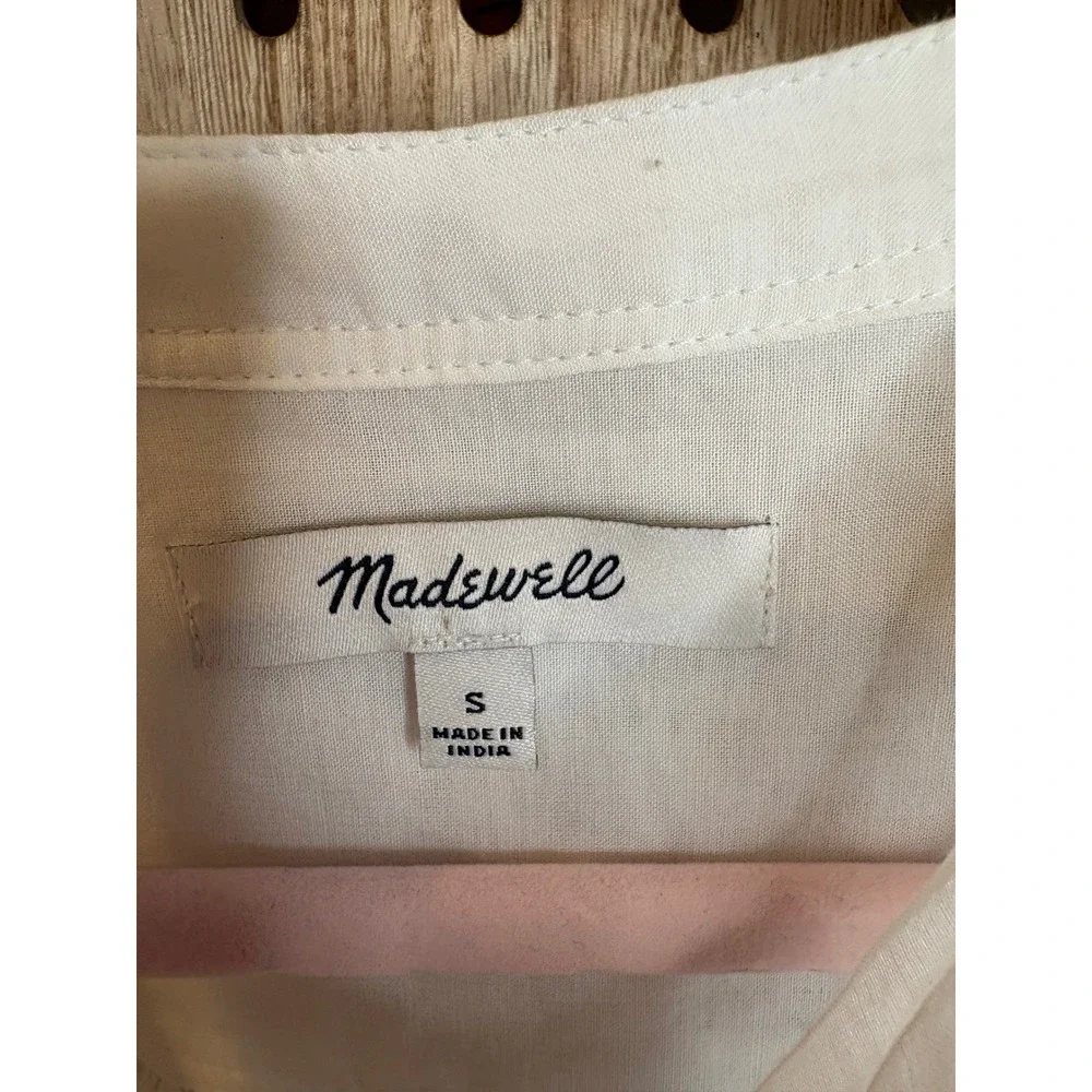 Madewell White Puff Sleeve Blouse Top Cotton Viscose Small Button Up NWOT